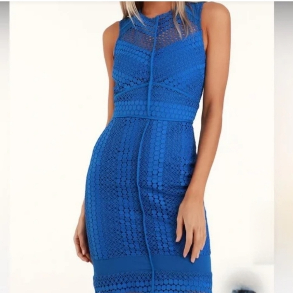 Adelyn Rae Royal Blue Midi Dress Allover Lace Sz Small New summer wedding guest - Picture 1 of 10